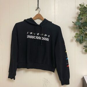 FRIENDS tv show fans  Black Hoodie with Colorful Sleeve Accents cropped top